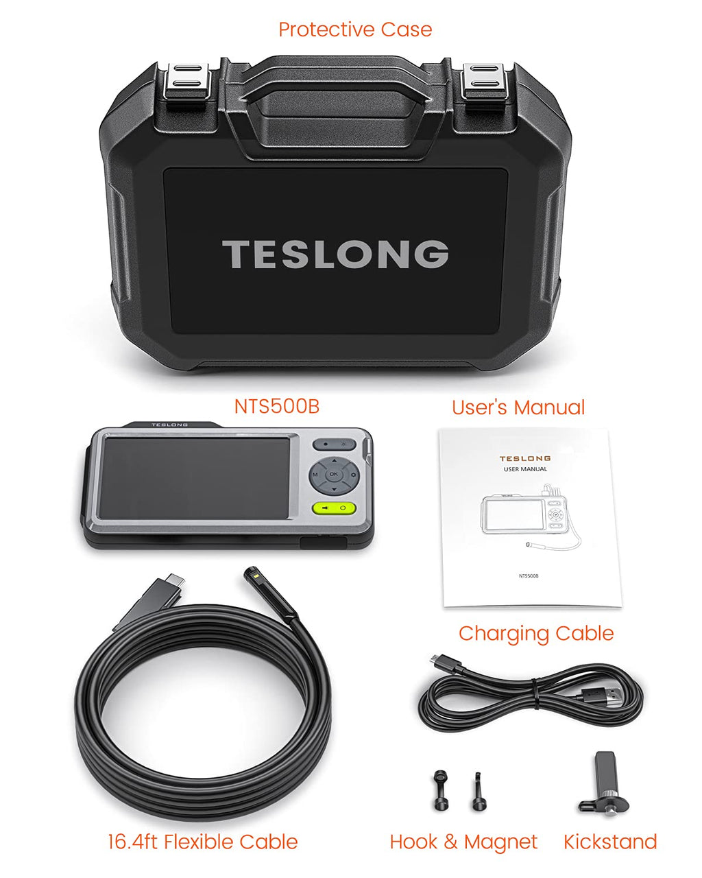 Triple Lens Inspection Camera, Waterproof Borescope with Light, 5 IPS Screen, 16.4ft Flexible Cable L557909