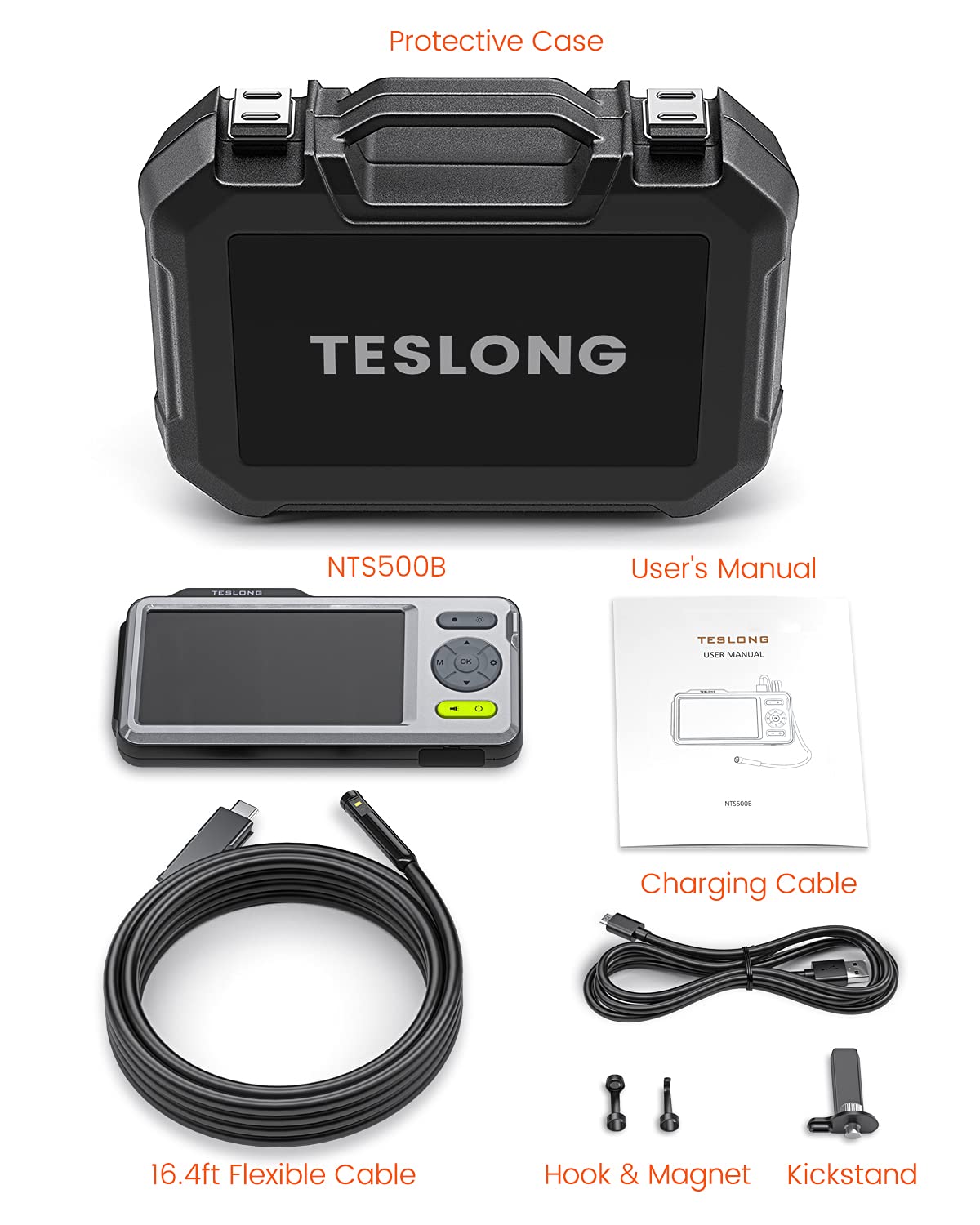 Triple Lens Inspection Camera, Waterproof Borescope with Light, 5 IPS Screen, 16.4ft Flexible Cable L557909