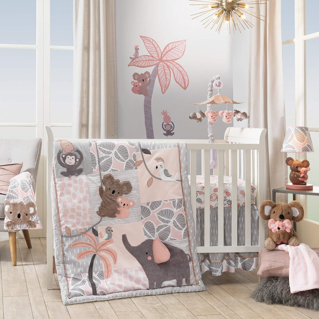 Pink Gray Koala Elephant Musical Baby Crib Mobile L6824