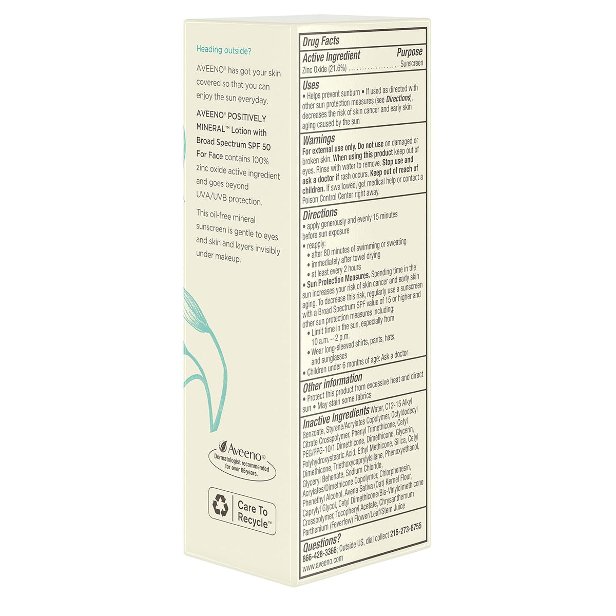 Positively Mineral Sensitive Skin Daily Sunscreen Lotion, Broad Spectrum SPF 50 with 100% Zinc Oxide, Lightweight & Non-Comedogenic Facial Sunscreen, Travel-Size, 2 fl. oz J61590