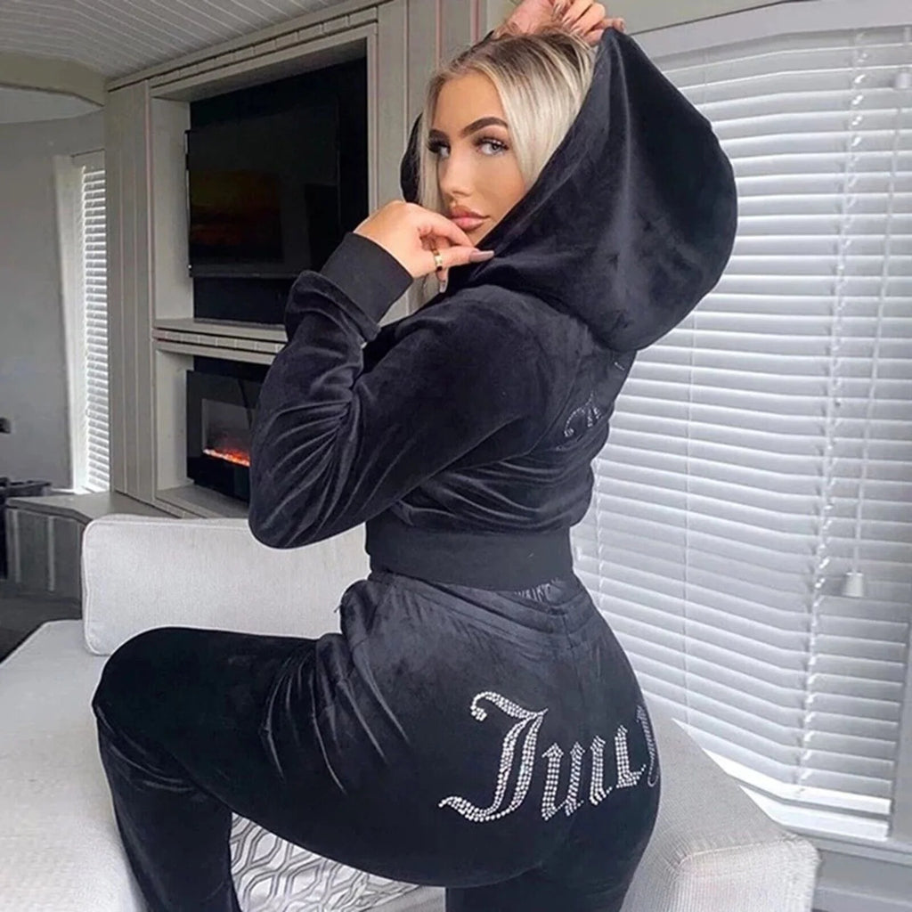 Velour Velvet Hoodie Jogging Set N772