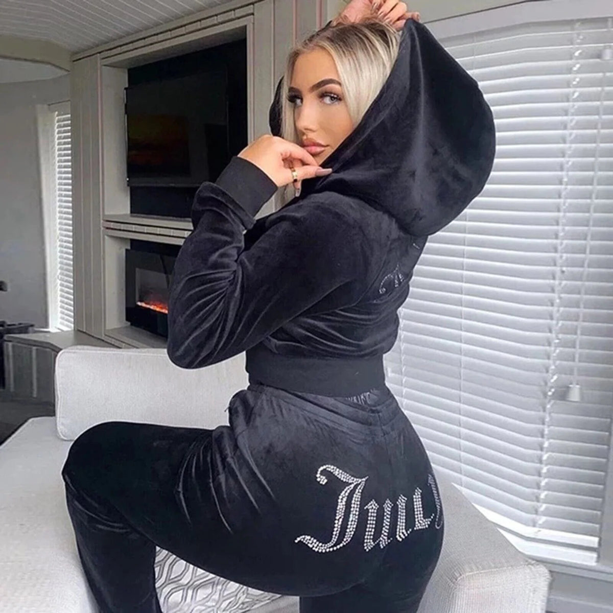 Velour Velvet Hoodie Jogging Set N772