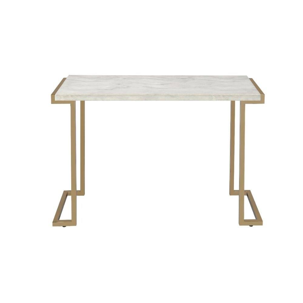 Faux Marble Top Champagne Finish Metal Base Console Table Z32025