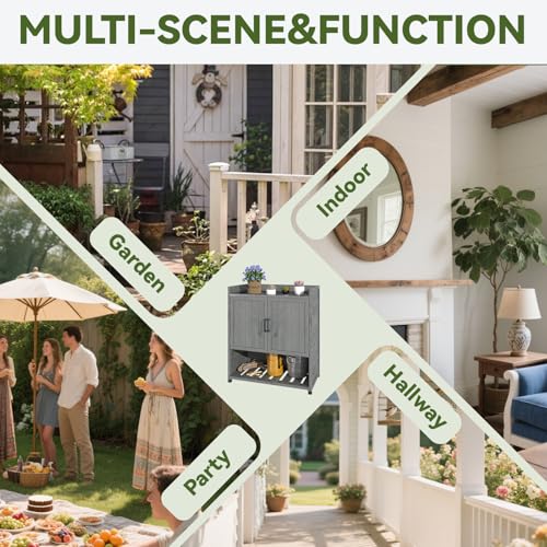 Grey Outdoor Storage Cabinet with Potting Bench Table K19463