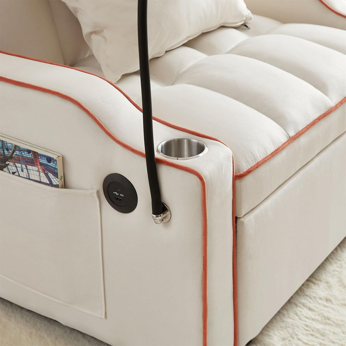 3-in-1 Convertible Pull Out Sleeper Chair Bed with Multi-Pockets M438580