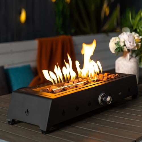 28" Tabletop Propane Gas Fire Pit with Glass Wind Guard & Lava Rock R48106