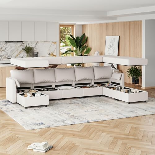 Light Grey 8 Seat U Shaped Sectional Sofa with Storage A7862