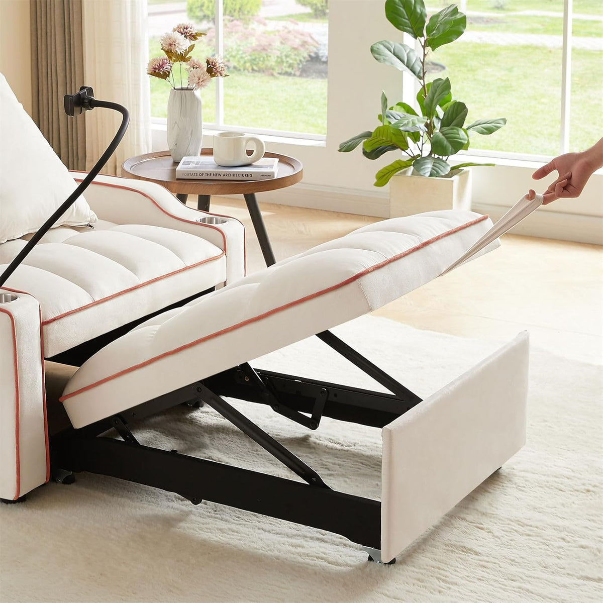 3-in-1 Convertible Pull Out Sleeper Chair Bed with Multi-Pockets M438580