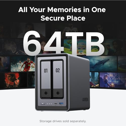 2-Bay Desktop NAS with Intel N100 Quad-core CPU, 8GB DDR5 RAM, 2.5GbE, 2 M.2 NVMe Slots, 4K HDMI K638295