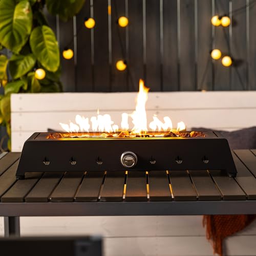 28" Tabletop Propane Gas Fire Pit with Glass Wind Guard & Lava Rock R48106
