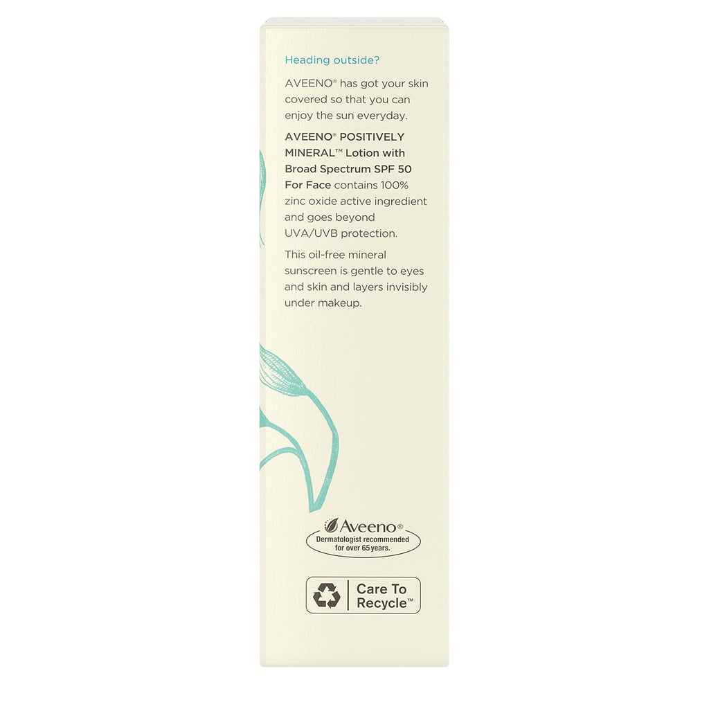 Positively Mineral Sensitive Skin Daily Sunscreen Lotion, Broad Spectrum SPF 50 with 100% Zinc Oxide, Lightweight & Non-Comedogenic Facial Sunscreen, Travel-Size, 2 fl. oz J61590
