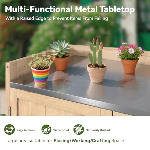Grey Outdoor Storage Cabinet with Potting Bench Table K19463