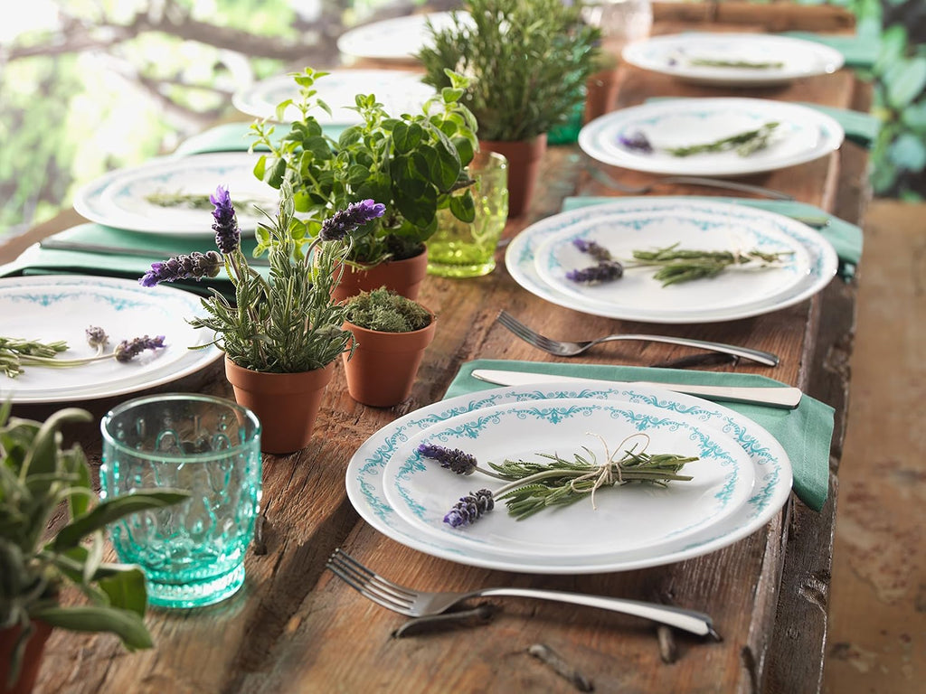 16-Piece Dinnerware Set, Turquoise/White Y757617