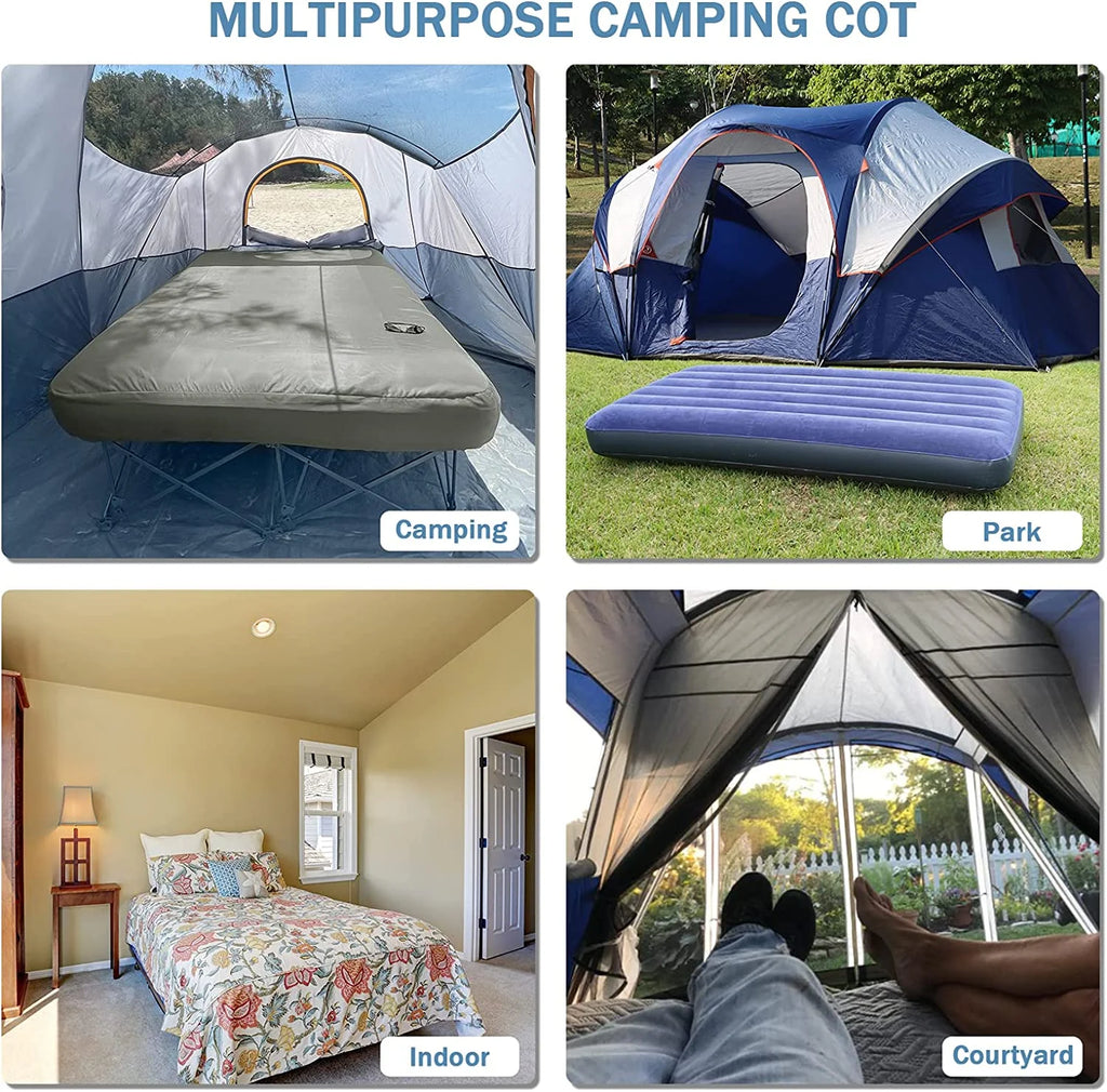 2 Person Folding Camping Cot with Inflatable Air Mattress and Carry Bag E191