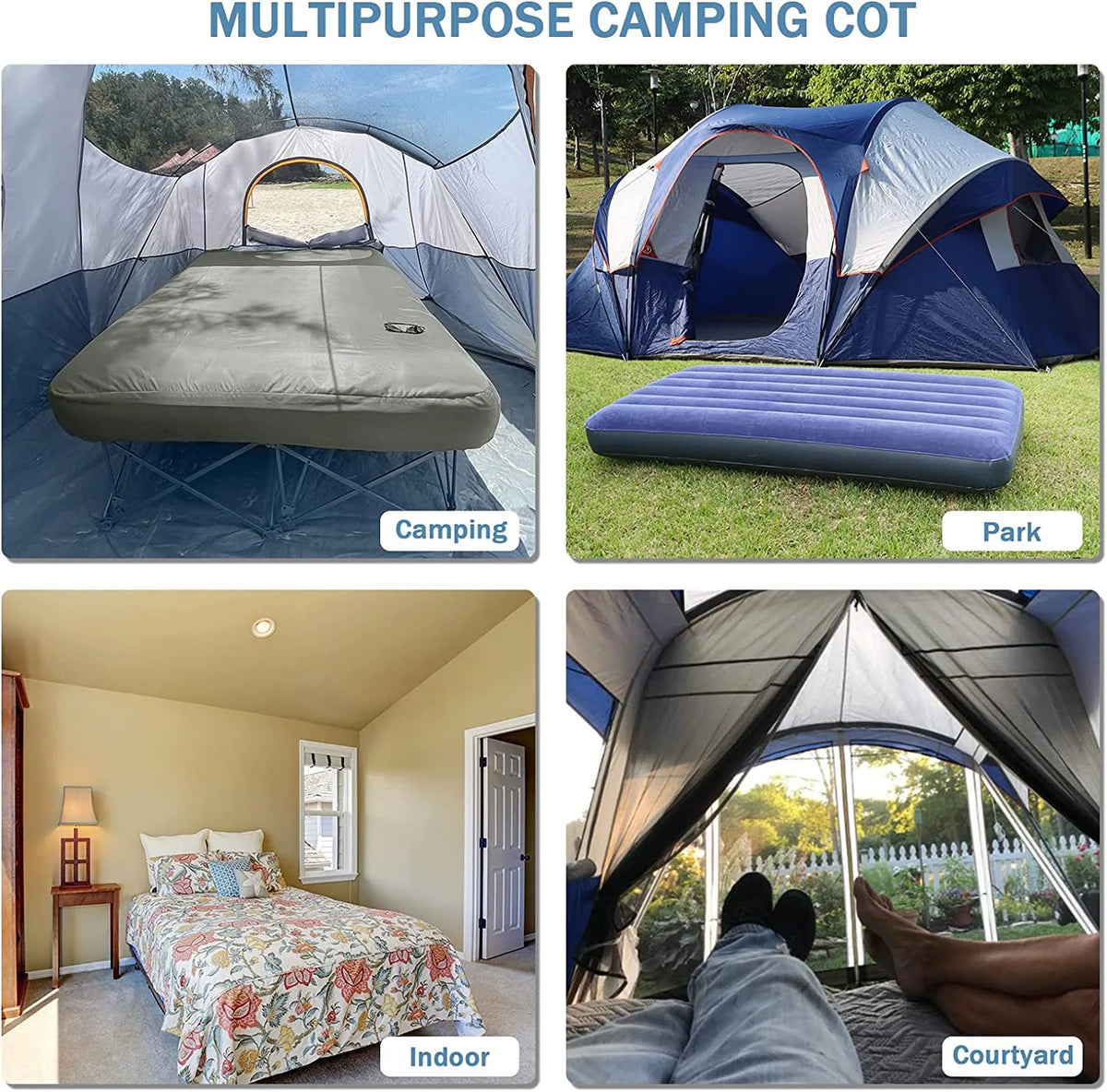 2 Person Folding Camping Cot with Inflatable Air Mattress and Carry Bag E191