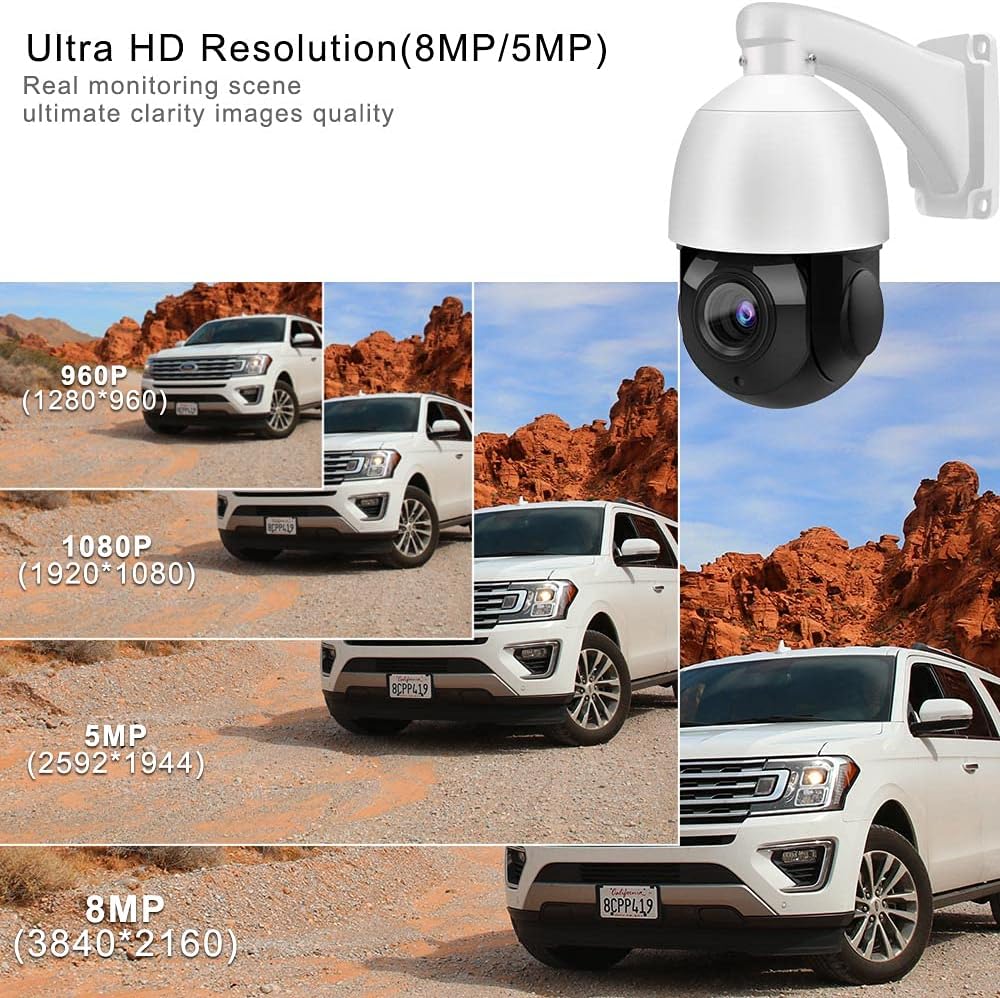 8MP PTZ PoE IP Camera 18x Optical Zoom 165ft IR Night Vision IP66 J136716