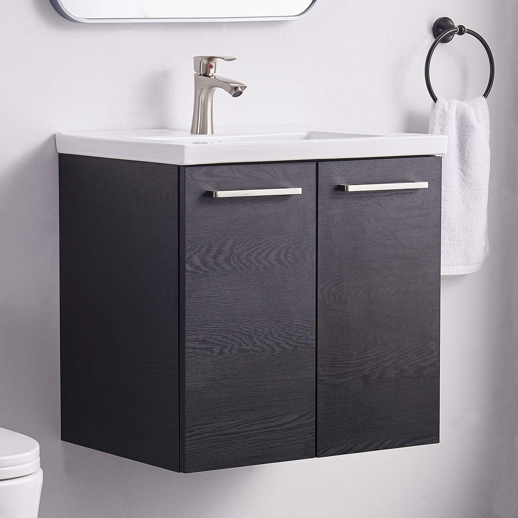 Brown 24” Wall-Mounted Bathroom Vanity with Ceramic Sink X60644