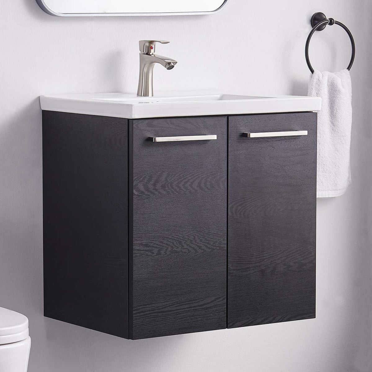 Brown 24” Wall-Mounted Bathroom Vanity with Ceramic Sink X60644