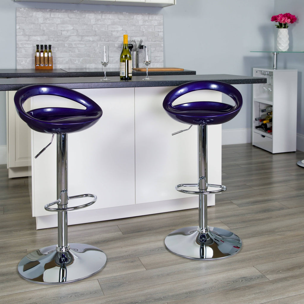 Blue Adjustable Height Plastic Barstool with Chrome Base L4416