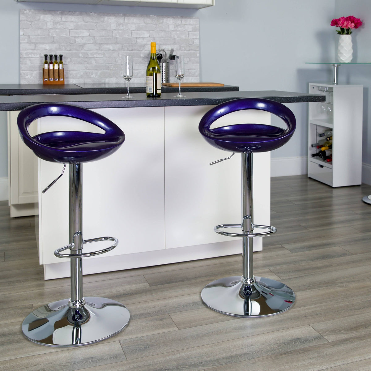 Blue Adjustable Height Plastic Barstool with Chrome Base L4416