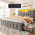 King Size Bed Frame with 4 Storage Drawers and LED Lights, Grey D542