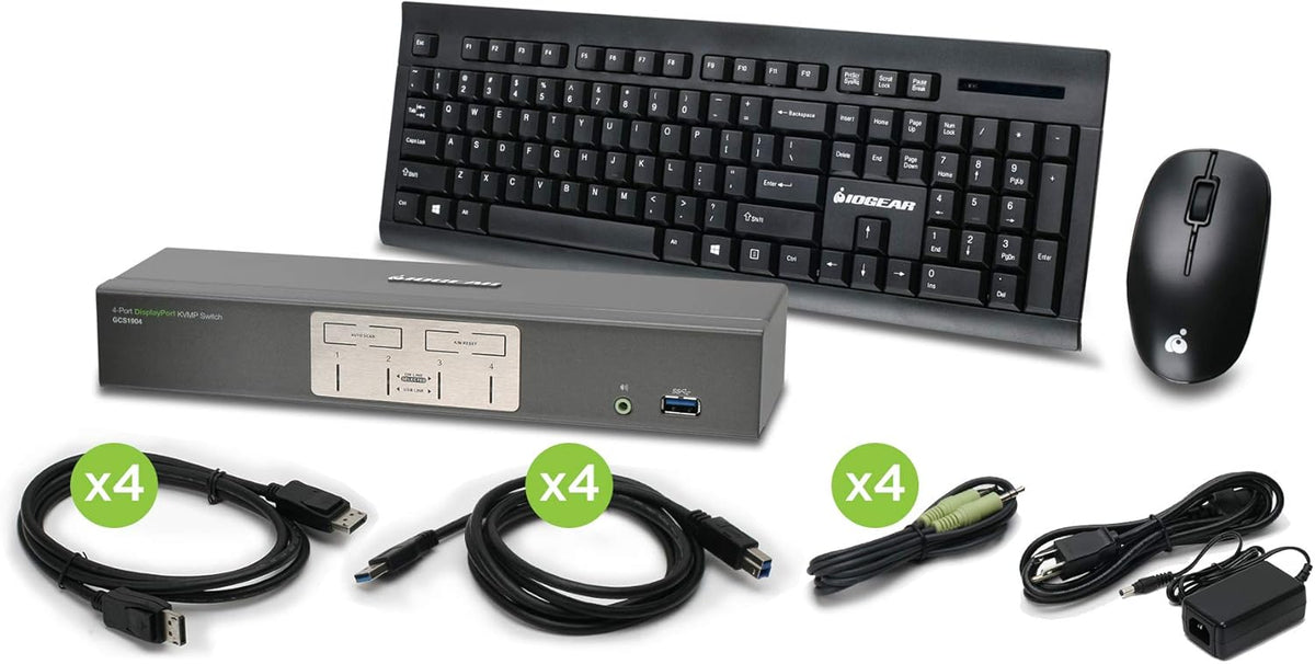 4-Port 4K UHD DisplayPort KVMP with Wireless Keyboard and Mouse Z94541