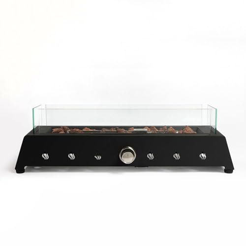 28" Tabletop Propane Gas Fire Pit with Glass Wind Guard & Lava Rock R48106