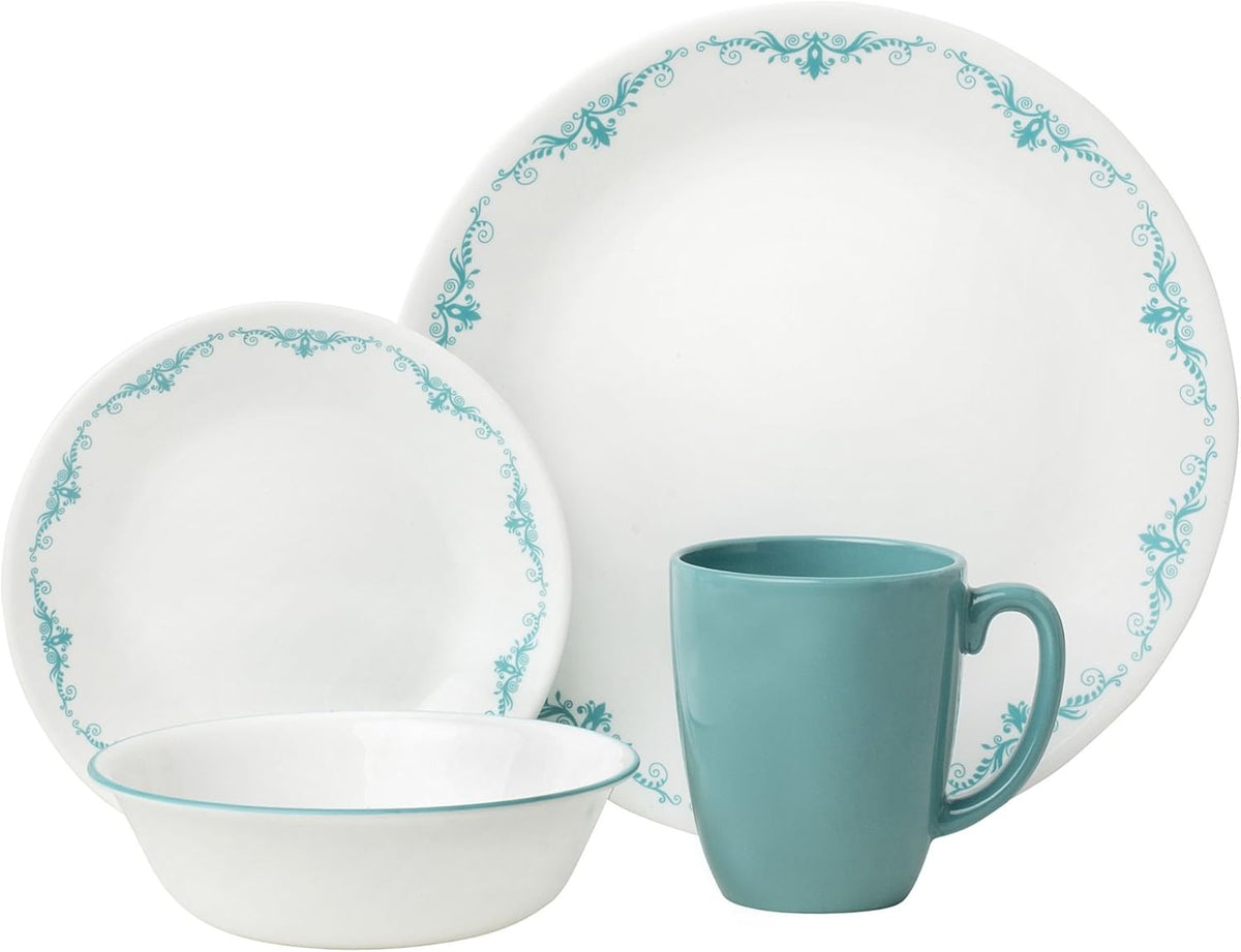 16-Piece Dinnerware Set, Turquoise/White Y757617