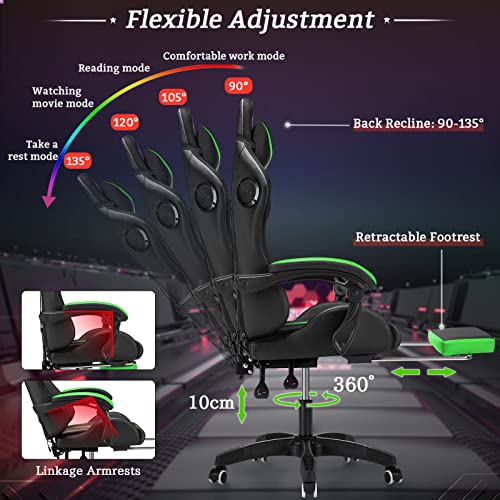 Light Green and Black Ergonomic Gaming Chair with Footrest Z25726