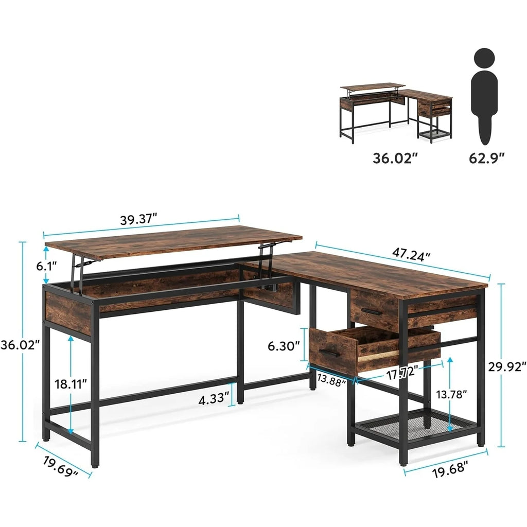 L-Shaped 59" Computer Desk with Drawers Corner Desk with Lift Top T355907