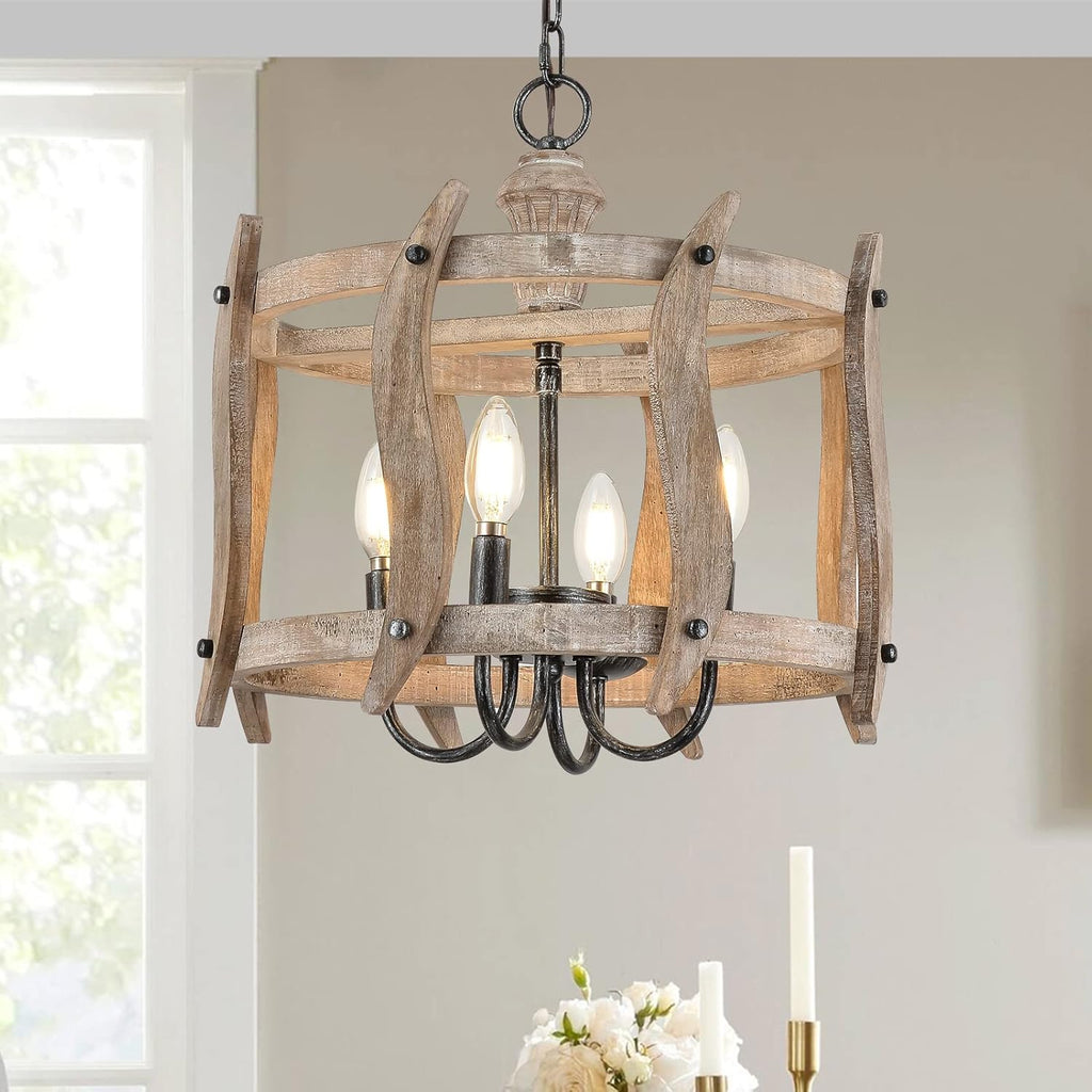 4 Light Wood Drum Chandelier G7622