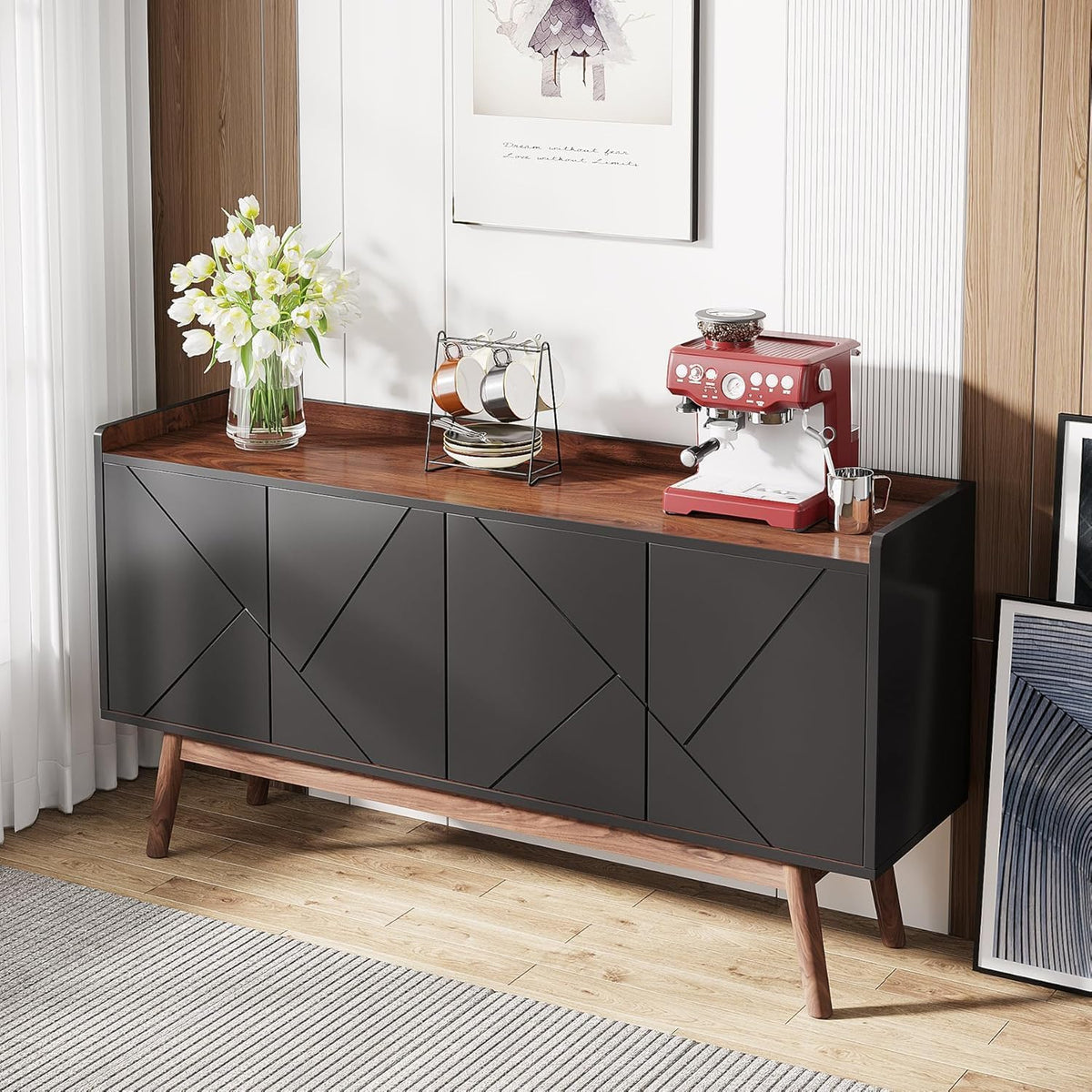 Black 55" Wood Sideboard Cabinet with Doors J71423