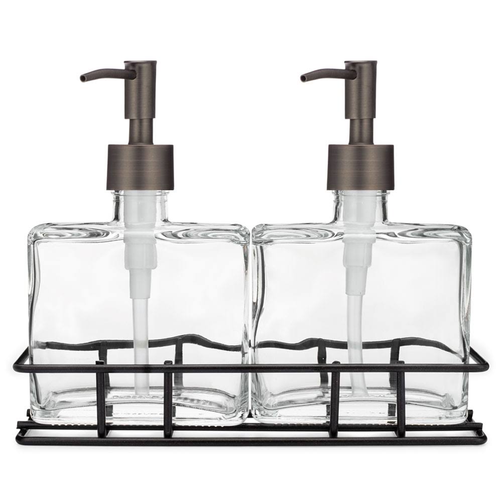 Glass Soap and Lotion Dispenser Set with Metal Stand D535995