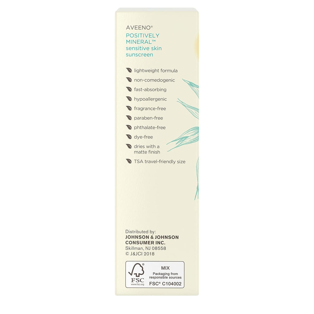 Positively Mineral Sensitive Skin Daily Sunscreen Lotion, Broad Spectrum SPF 50 with 100% Zinc Oxide, Lightweight & Non-Comedogenic Facial Sunscreen, Travel-Size, 2 fl. oz J61590