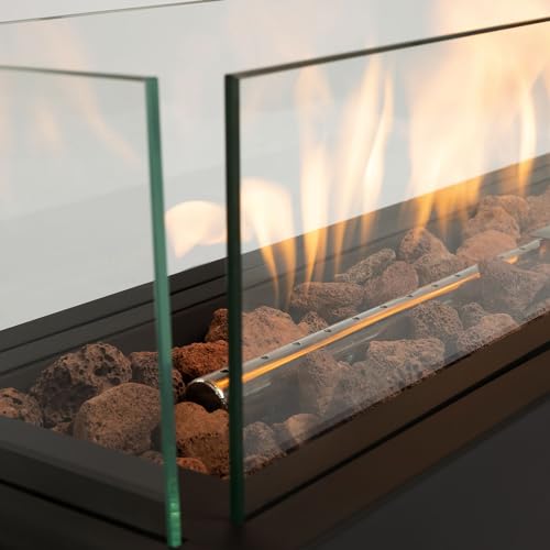 28" Tabletop Propane Gas Fire Pit with Glass Wind Guard & Lava Rock R48106