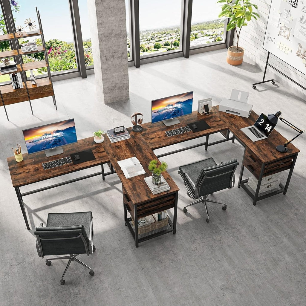 L-Shaped 59" Computer Desk with Drawers Corner Desk with Lift Top T355907