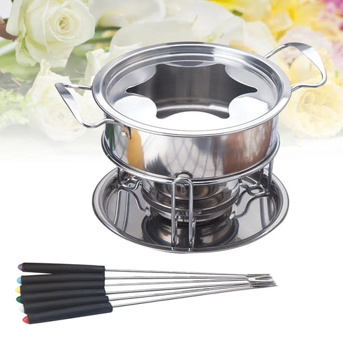 10-Piece Set Stainless Steel Chocolate Melting Pot Cheese Fondue Set J617