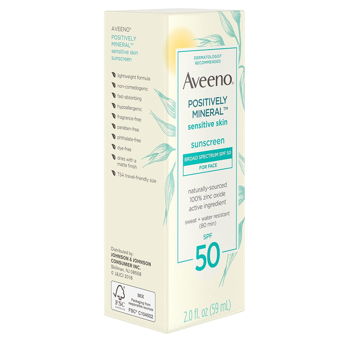 Positively Mineral Sensitive Skin Daily Sunscreen Lotion, Broad Spectrum SPF 50 with 100% Zinc Oxide, Lightweight & Non-Comedogenic Facial Sunscreen, Travel-Size, 2 fl. oz J61590