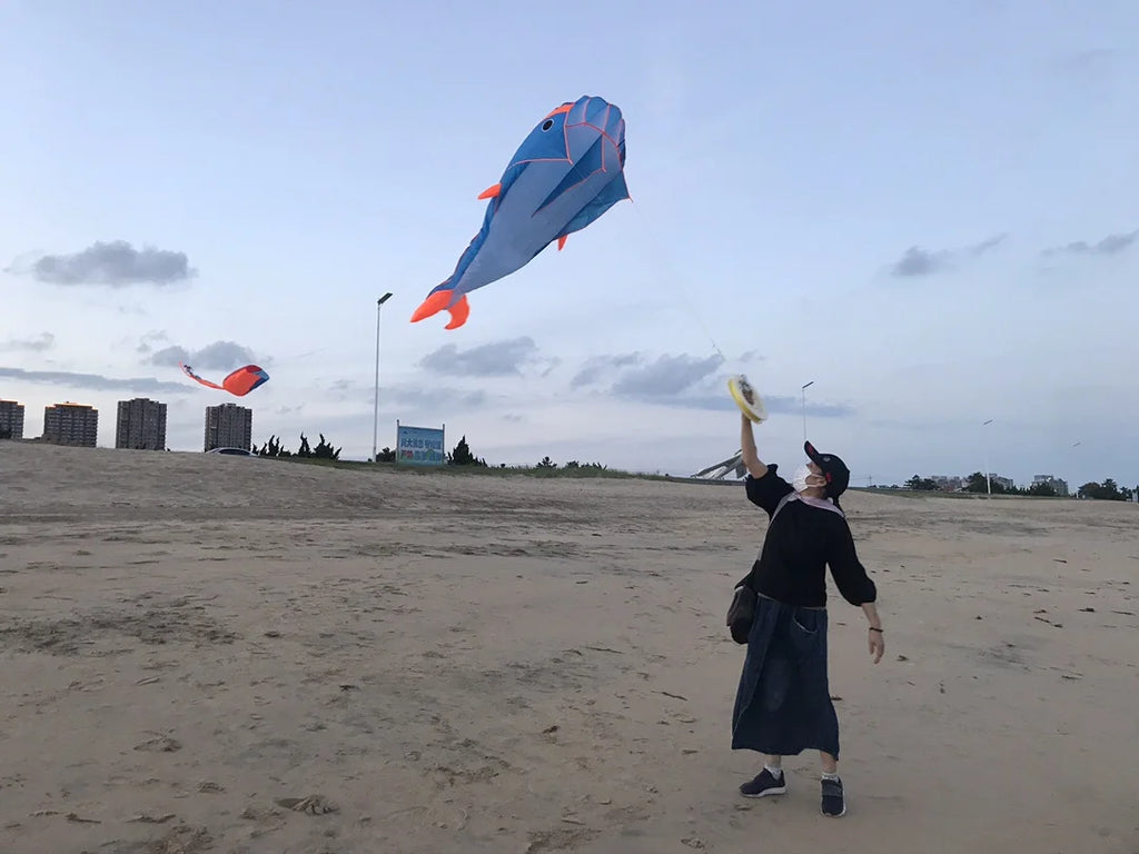 Blue Polyester 78inch Whale Dolphin Kite H8323