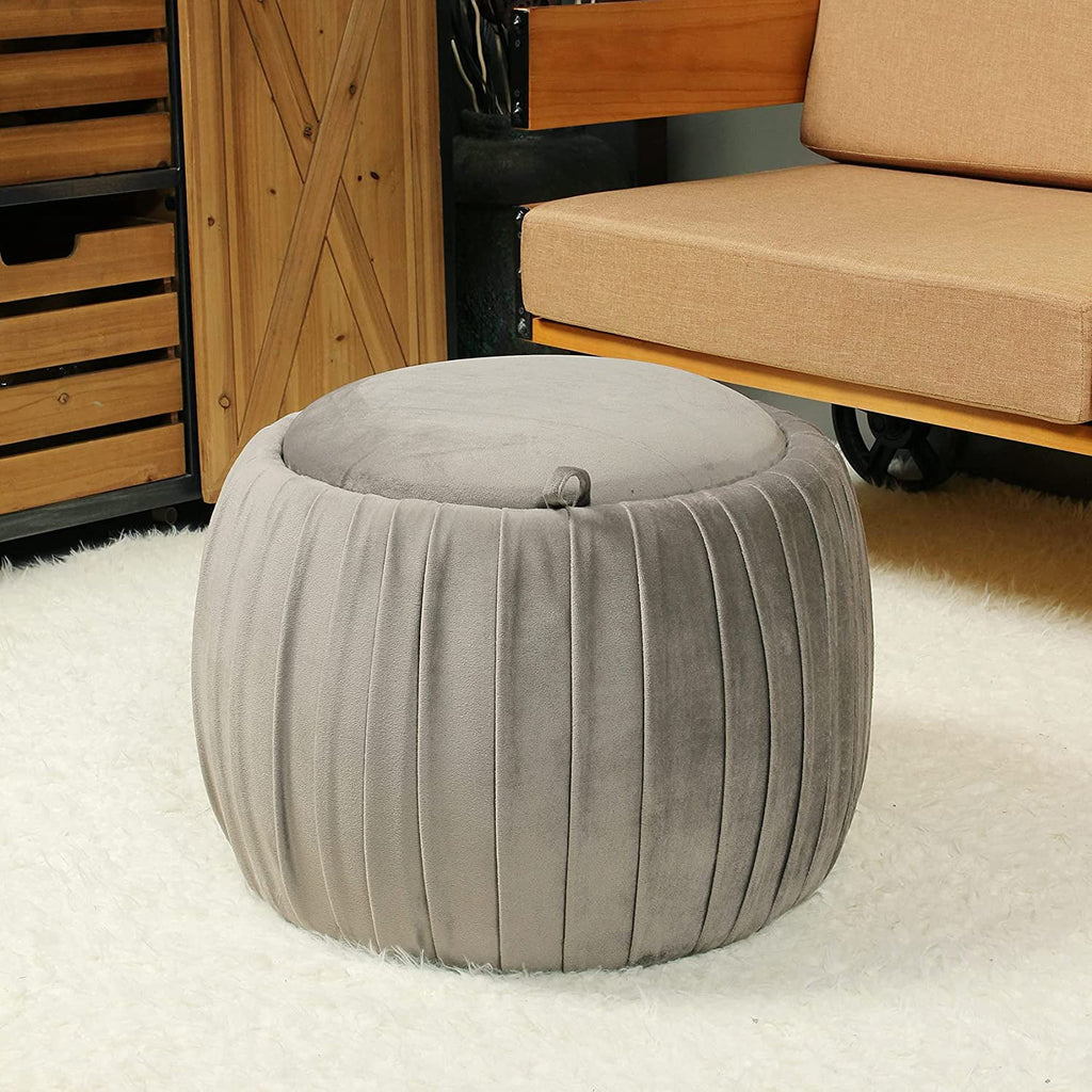Grey Round Storage Ottoman N2021