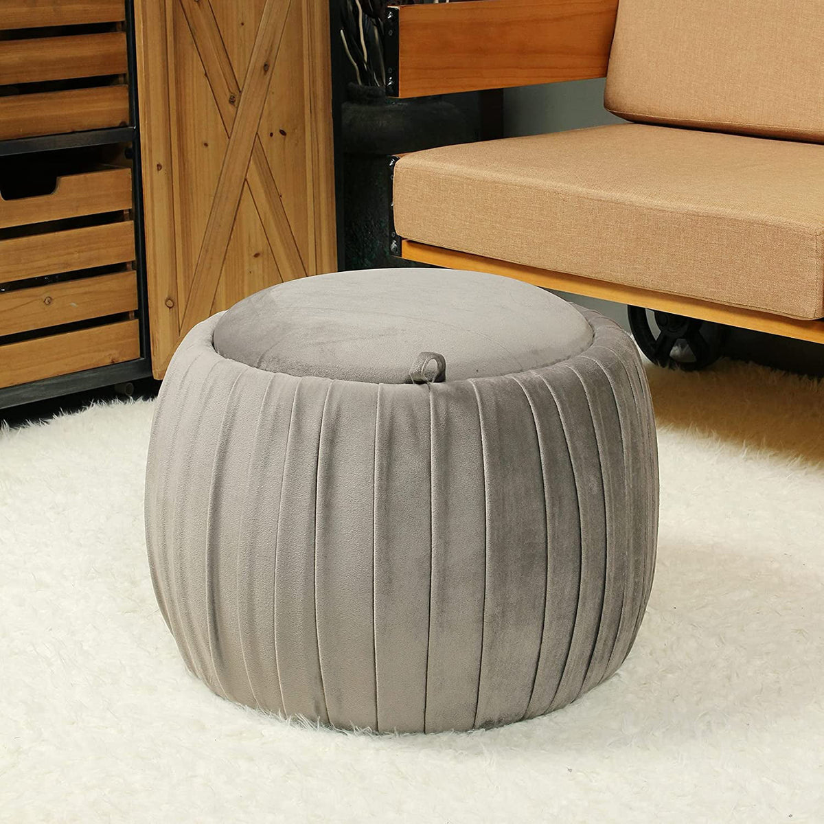 Grey Round Storage Ottoman N2021