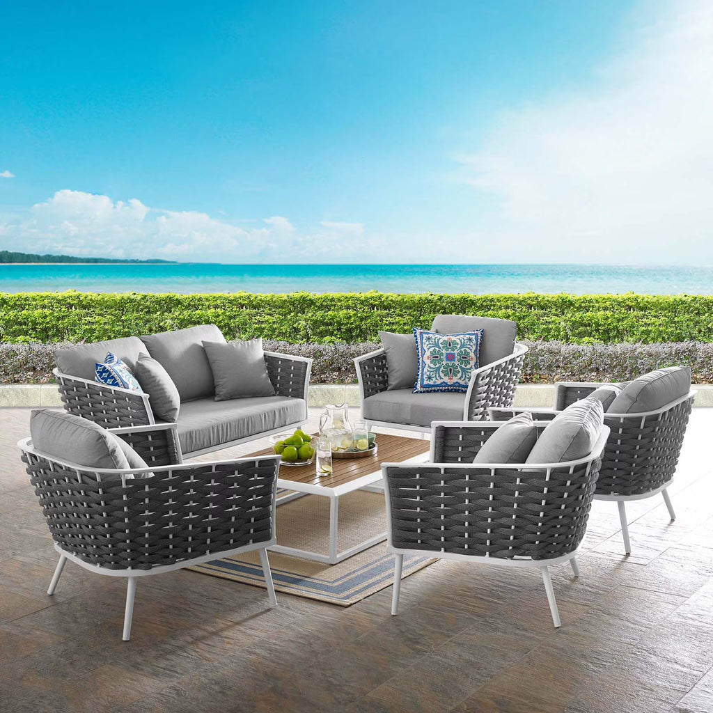 White Gray 6 Piece Outdoor Aluminum Sectional Sofa Set Q4297