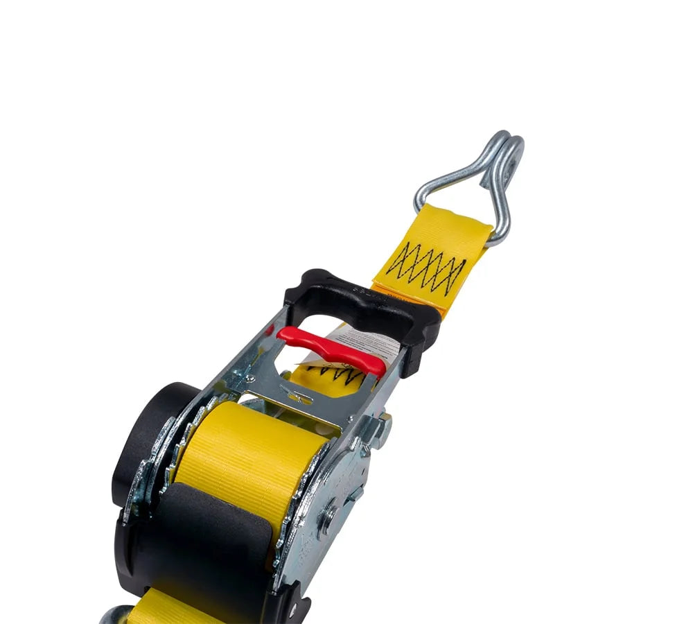 2 Pack 2" x 10' Retractable Ratchet Straps with Double J-Hook, 3,300 lbs Breaking Strength, Yellow I60430