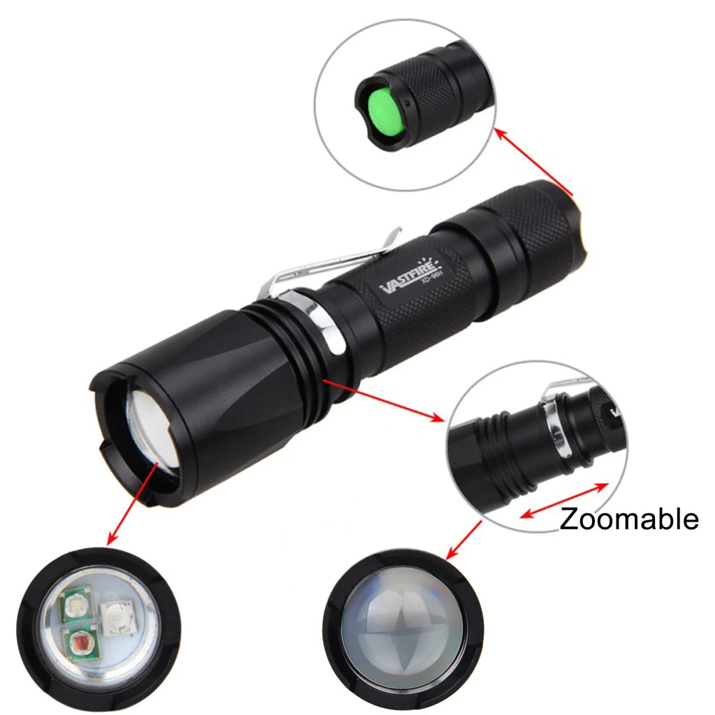 Zoomable Green Red UV Flashlight Black Light Tactical Torch E4013