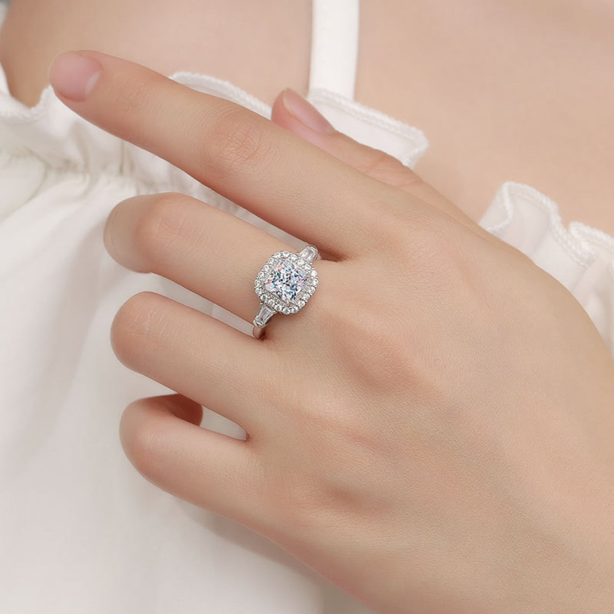 2ct Princess Cut Moissanite Engagement Rings with Certificate C61130