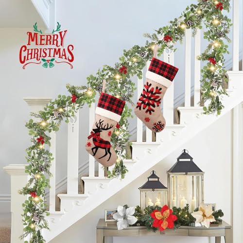 18" Burlap Plaid Christmas Stockings, Set of 4 Y946