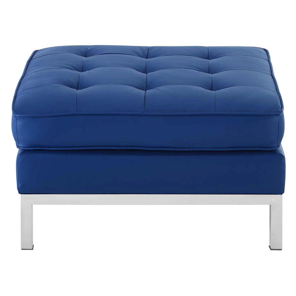 Navy Blue Faux Vinyl Leather Accent Chair Ottoman Z255