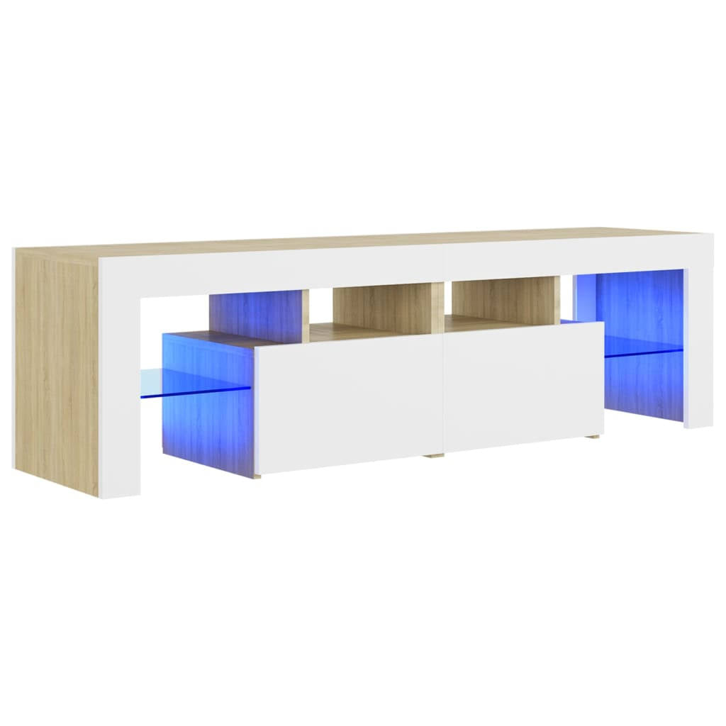 White Sonoma Oak TV Cabinet with LED Lights O974829