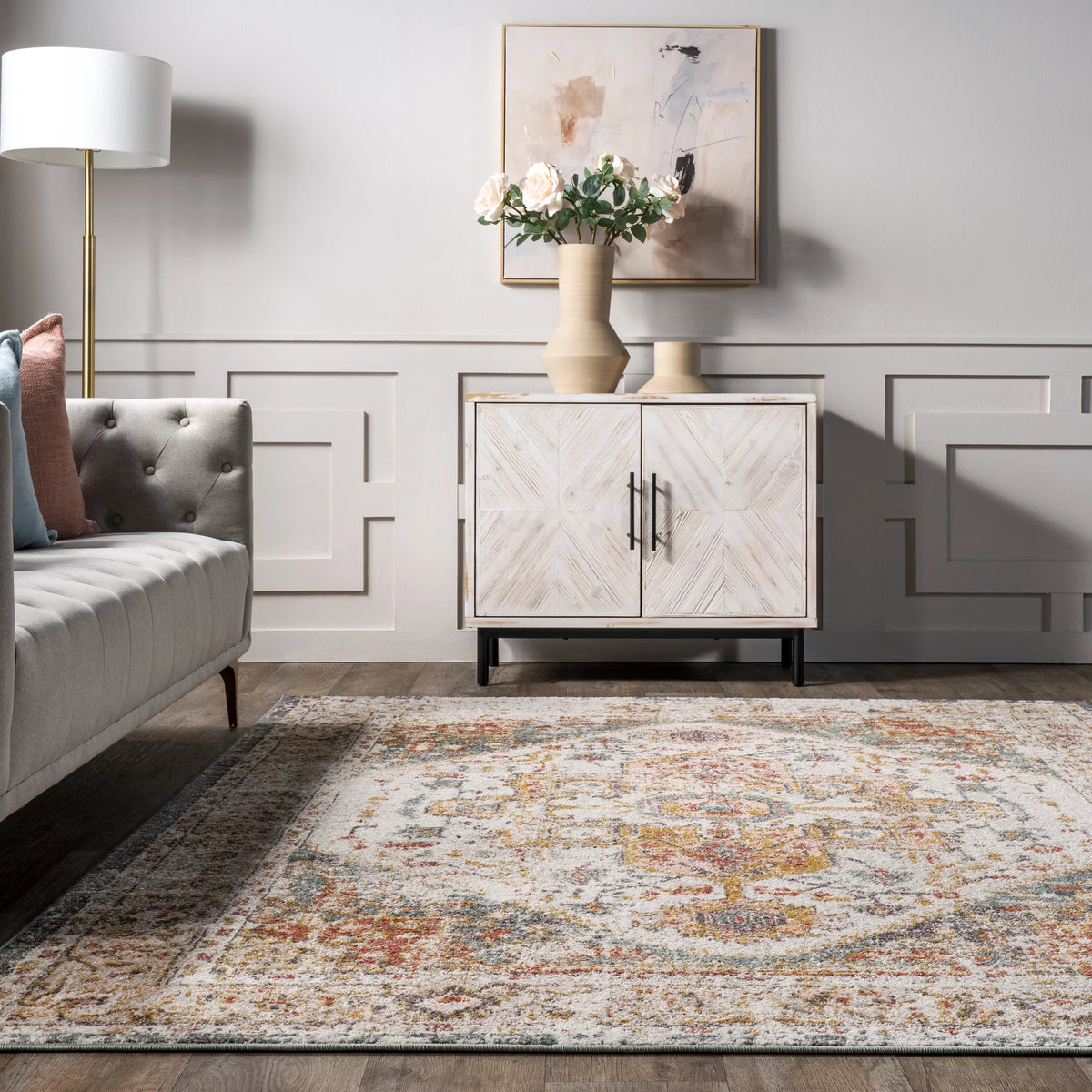 Beige Vintage Medallion Area Rug 12' x 15' E4297