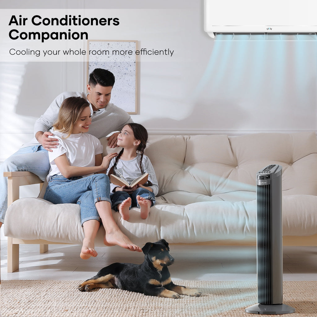 30 Tower Fan 120° Oscillating 60dB Quiet with Remote Control 3 Speeds 3 Wind Modes Timer Dark Gray N43348